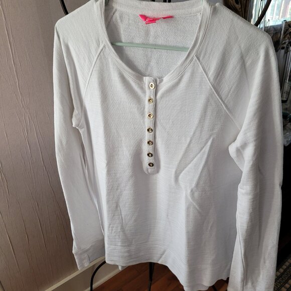 Lilly Pulitzer Half Button Down Long Sleeve Henley- White - Picture 1 of 12